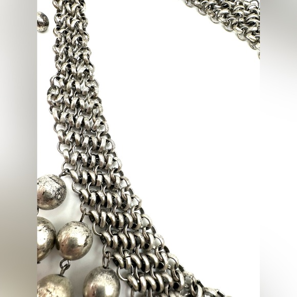 Old Silver Tone Bib Necklace with Dangling Balls-Statement Necklace - Picture 8 of 10